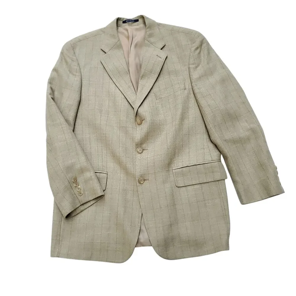 Chaps Ralph Lauren Silk Wool Linen Tan Herringbone Sport Coat Blazer Jacket 41R